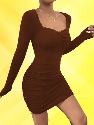 shoptowear Women Bodycon Brown Above Knee/Mid Thigh Length Dress