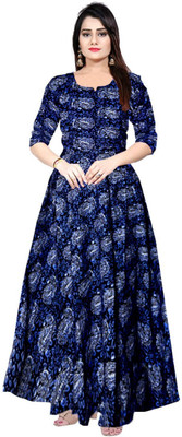 Parth Fashion Women Fit and Flare Blue Maxi/Full Length Dress