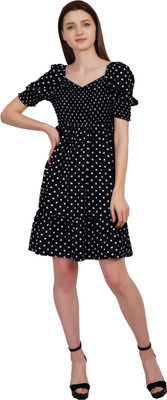 ART OF CLOTHING Women Fit and Flare Black Above Knee/Mid Thigh Length Dress