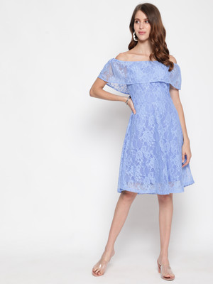 AKIMIA Women A-line Light Blue Knee Length Dress