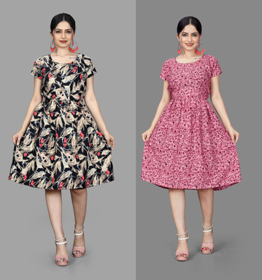 VARUDI Women Fit and Flare Multicolor Mini/Short Dress