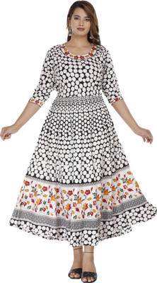 MAABILAI Women Fit and Flare White Maxi/Full Length Dress