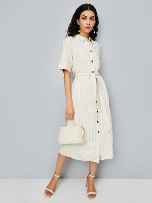 MAX Women Shirt Beige Midi/Calf Length Dress