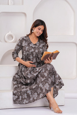 Giabella Women Layered Grey Below Knee Dress