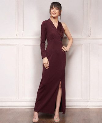 Miss Chase Women A-line Maroon Above Knee/Mid Thigh Length Dress