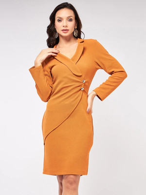 ZIMA LETO Women Fit and Flare Yellow Above Knee/Mid Thigh Length Dress