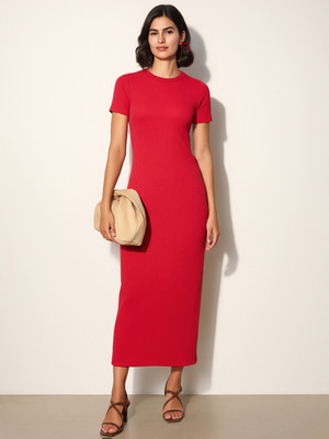 SASSAFRAS Women Bodycon Red Maxi/Full Length Dress