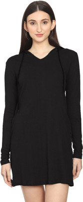 ROARERSS Women T Shirt Black Above Knee/Mid Thigh Length Dress