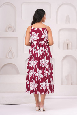 Bhawanaprint Women A-line Red Maxi/Full Length Dress