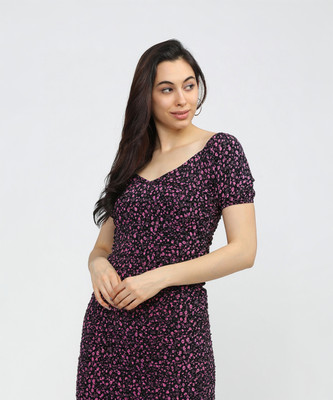 Tokyo Talkies Women A-line Purple, Black Maxi/Full Length Dress