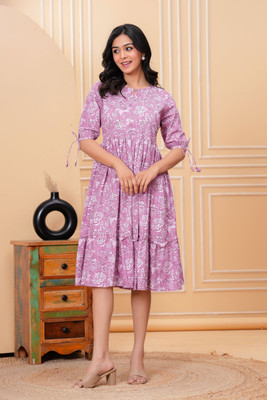 TEESHA Women Gown Pink Knee Length Dress