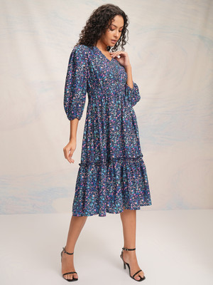 Tokyo Talkies Women Fit and Flare Multicolor Midi/Calf Length Dress