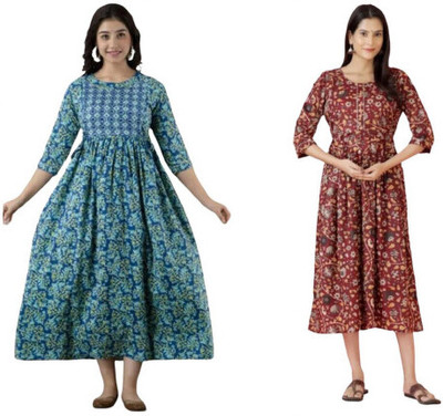 Moda Rapido Women Fit and Flare Multicolor Midi/Calf Length Dress