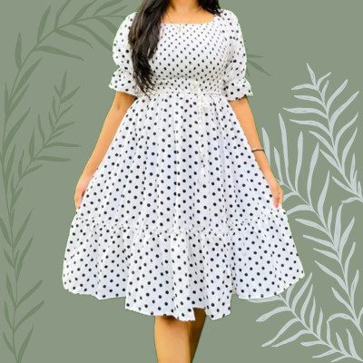 BuyUniqueFashion Women Fit and Flare White Midi/Calf Length Dress