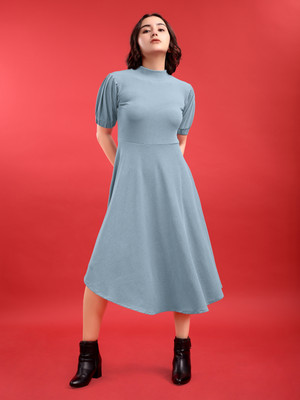 MILOST Women Asymmetric Grey Knee Length Dress