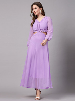 AAYU Women Fit and Flare Purple Maxi/Full Length Dress