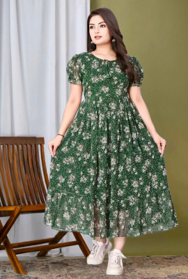 fashion fizz Women Fit and Flare Green Midi/Calf Length Dress