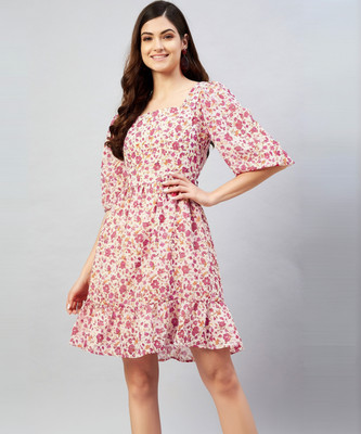 Marie Claire Women Fit and Flare Pink Above Knee/Mid Thigh Length Dress