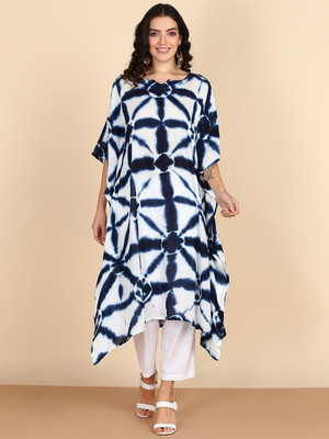 METRONAUT Women Kaftan Dark Blue, White Midi/Calf Length Dress