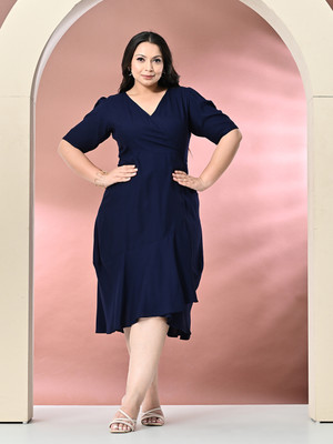 PrettyPlus by Desinoor.com Women Wrap Dark Blue Midi/Calf Length Dress