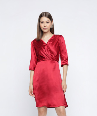 MAYRA Women Bodycon Maroon Above Knee/Mid Thigh Length Dress