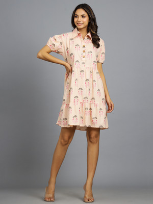Ravaiyaa - Attitude Is Everything Women Fit and Flare Beige, Dark Green, Pink Above Knee/Mid Thigh Length Dress