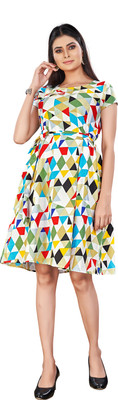Gurudev Fashionn Women A-line Multicolor Knee Length Dress