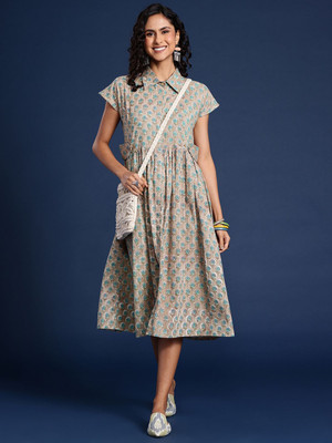 Taavi Women A-line Green Midi/Calf Length Dress