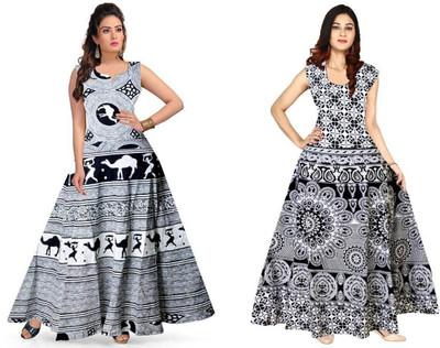 RADHA RANI COLLECTION Women A-line Multicolor Maxi/Full Length Dress