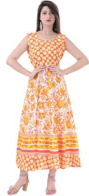 dream of styles Women Fit and Flare Orange Midi/Calf Length Dress