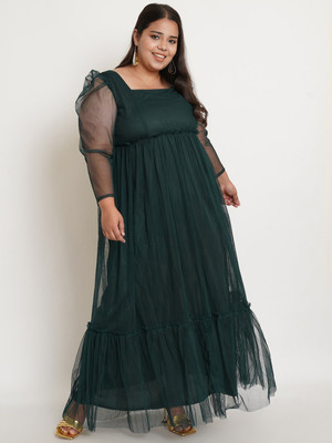U&F Women Maxi Dark Green Full Length Dress