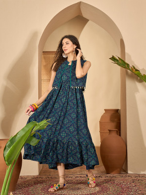 Sangria Women Tiered Dark Blue Maxi/Full Length Dress