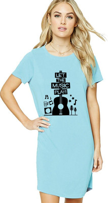 HouseOfCommon Women T Shirt Light Blue Above Knee/Mid Thigh Length Dress
