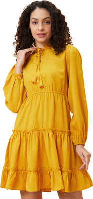 Globus Women A-line Yellow Above Knee/Mid Thigh Length Dress