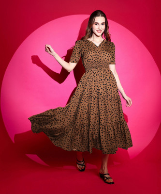 Sheetal Associates Women Fit and Flare Brown Midi/Calf Length Dress