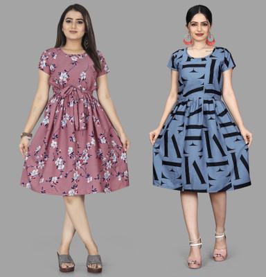 MAHADEV Women Fit and Flare Pink Mini/Short Dress