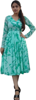 Sylora Women Fit and Flare Light Green Midi/Calf Length Dress