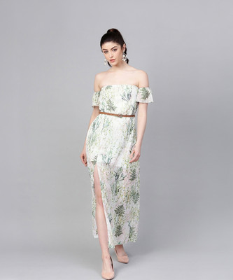 SASSAFRAS Women Maxi White Midi/Calf Length Dress