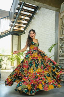 Vishva creation Women Fit and Flare Multicolor Maxi/Full Length Dress