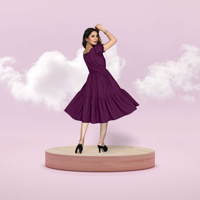 HouseOfCommon Women A-line Purple Midi/Calf Length Dress