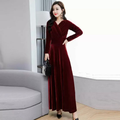 Kalki Fashion Women Fit and Flare Maroon Maxi/Full Length Dress