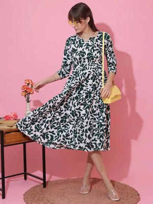 Sheetal Accociates Women Fit and Flare Green Midi/Calf Length Dress