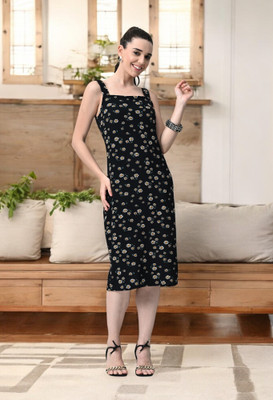 METRONAUT Women Bodycon Black Midi/Calf Length Dress