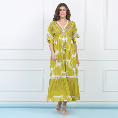 Majestic By Baani Women Maxi Green Full Length Dress