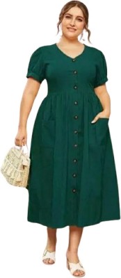 Maheshvar Women Fit and Flare Green Dress