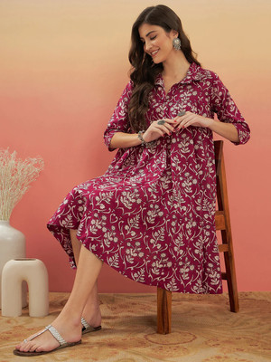 MAMISAA Women Printed Flared Kurta(Multicolor)