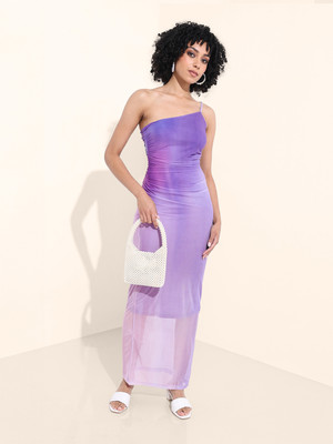 Freehand Women Gathered Purple Maxi/Full Length Dress