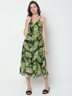 VERO MODA Women A-line Black, Green Midi/Calf Length Dress