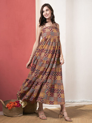 ANOUK Women A-line Brown Maxi/Full Length Dress