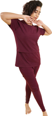 Putchi Women Solid Maroon Night Suit Set